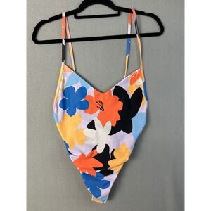 Jolyn Steve 2 One Piece Swimsuit Bold Floral Print High Cut Back Tie M